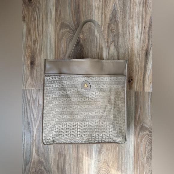 Mark Cross Handbags - Mark Cross Vintage Cream/Tan Leather & Fabric Tote – Made in Italy – Rare Find